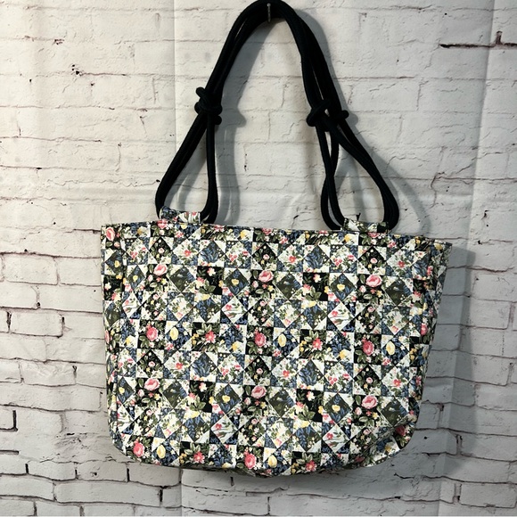 Farmhouse Is My Style Canvas Tote Purse Patchwork Quilt Print Rope Handle Floral - Picture 2 of 13